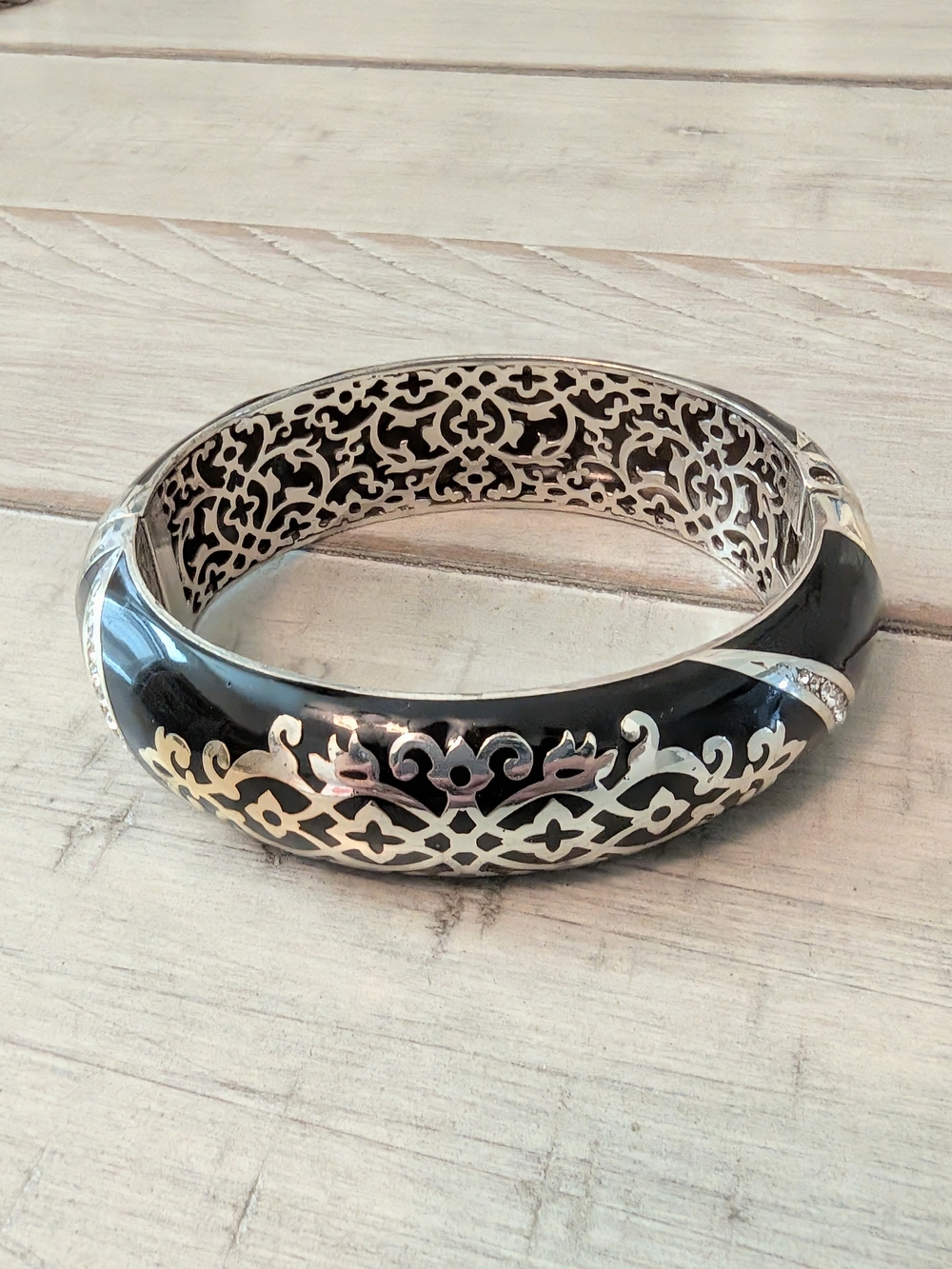 Brighton Sophia Black and Silver Hinged Bangle Bracelet